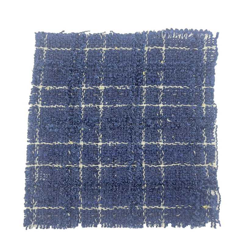 Tissu en Tweed métallique à carreaux bleu foncé 100 Polyester, vêtements pour femmes, 19909 – 10