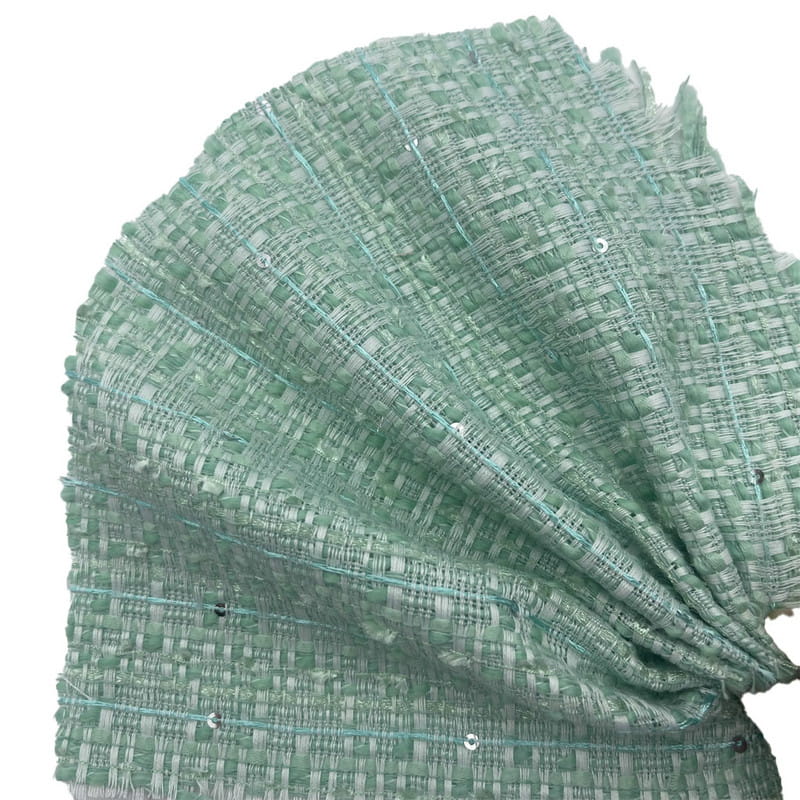 Tissus en tweed jacquard gaufrés à paillettes vert clair pour robes 22102