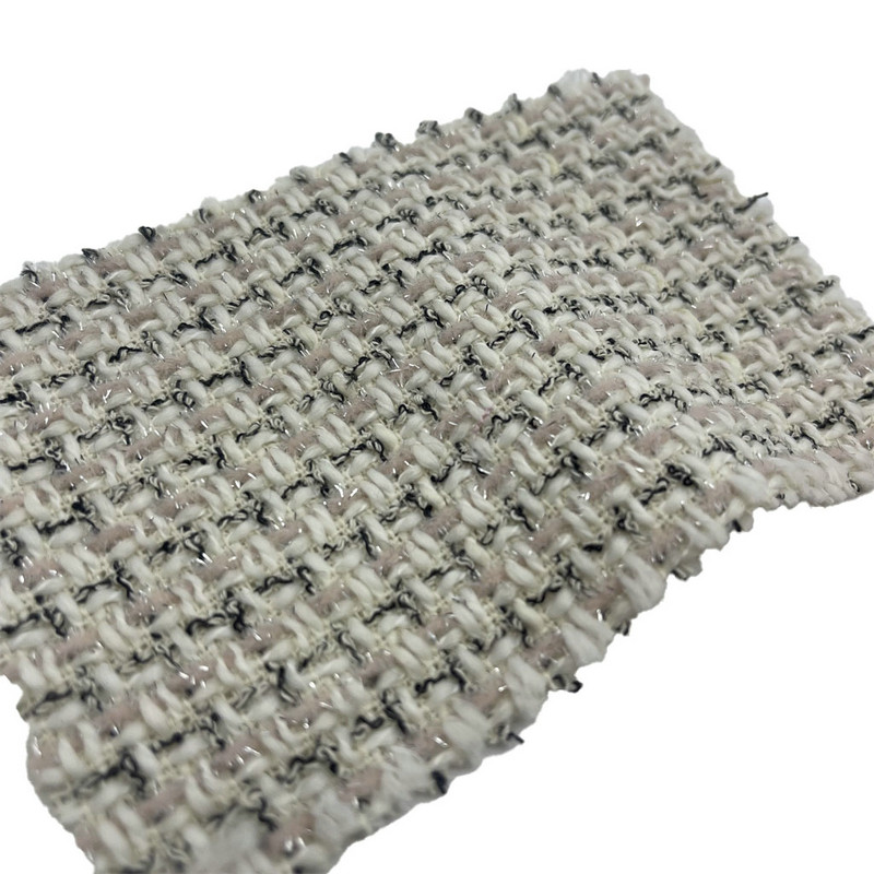 Tissus de mode en tweed métallisé à carreaux rose clair pour robe 23523